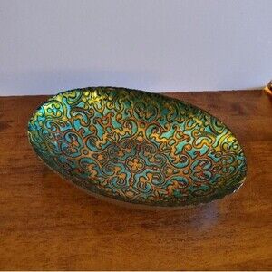 ArdaCam Hand-Painted Glass Serving Bowl Turq & Gold, Turkey, Environ Friendly
